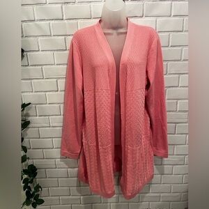 KAREN SCOTT women Barbiecore Pink Textured Open Cardigan/size XL